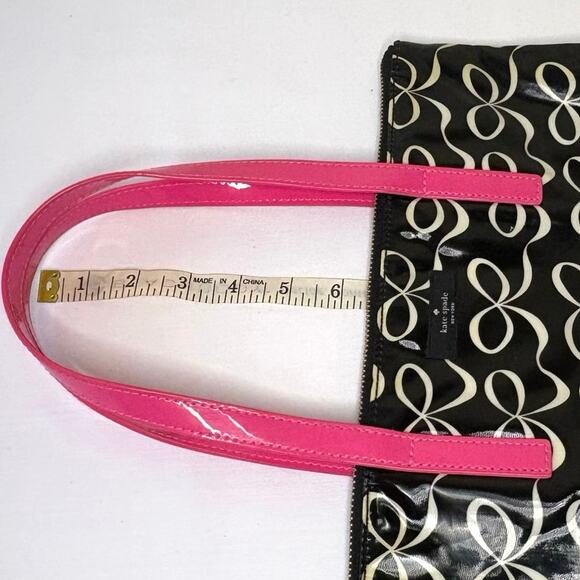 Kate Spade Vinyl Bow Small Tote Handbag Black White Pink | Top Handle Purse - Picture 11 of 13